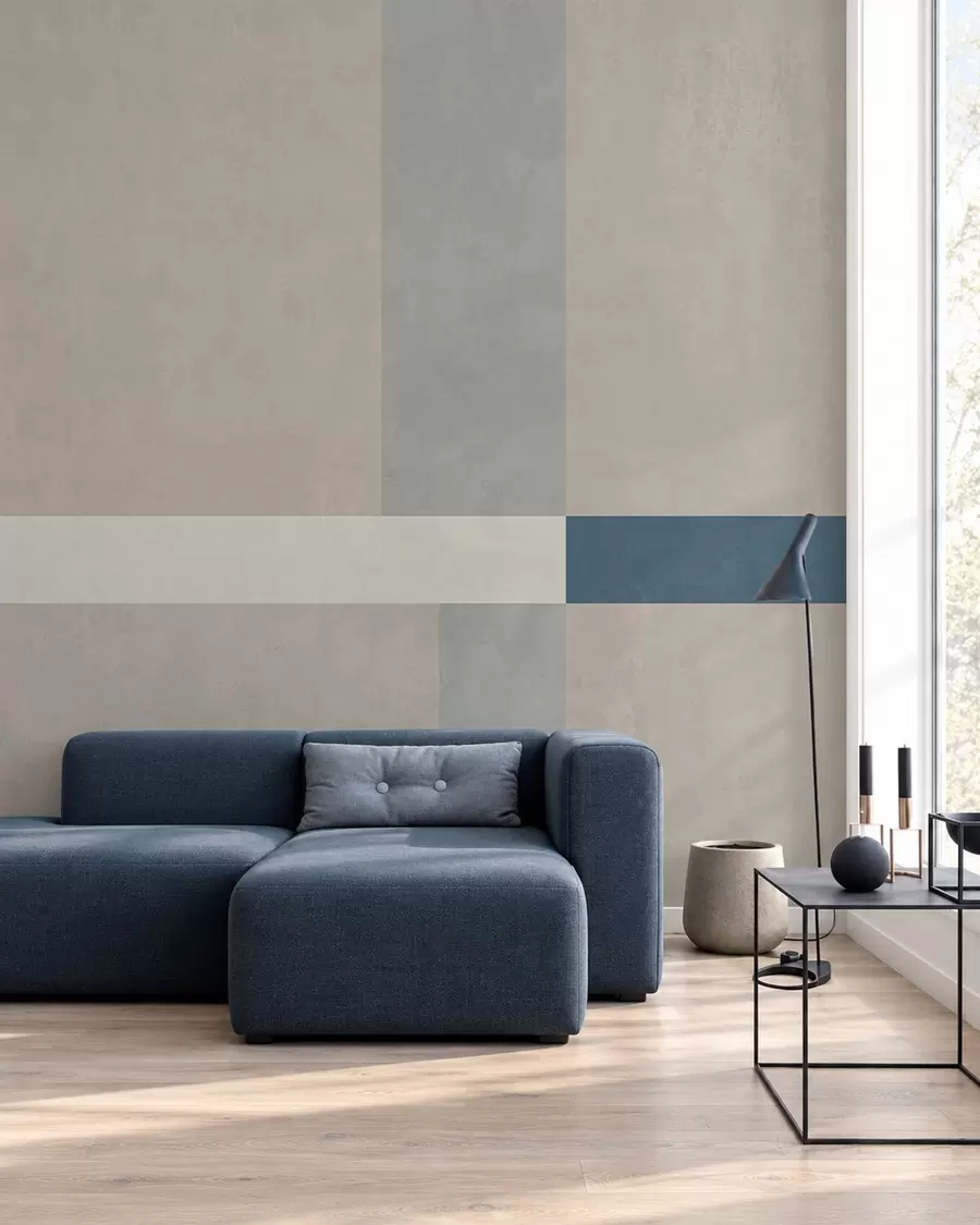 carta da parati Rettangoli astratti nei toni del beige e del grigio con un tocco di blu nr. w05891v2