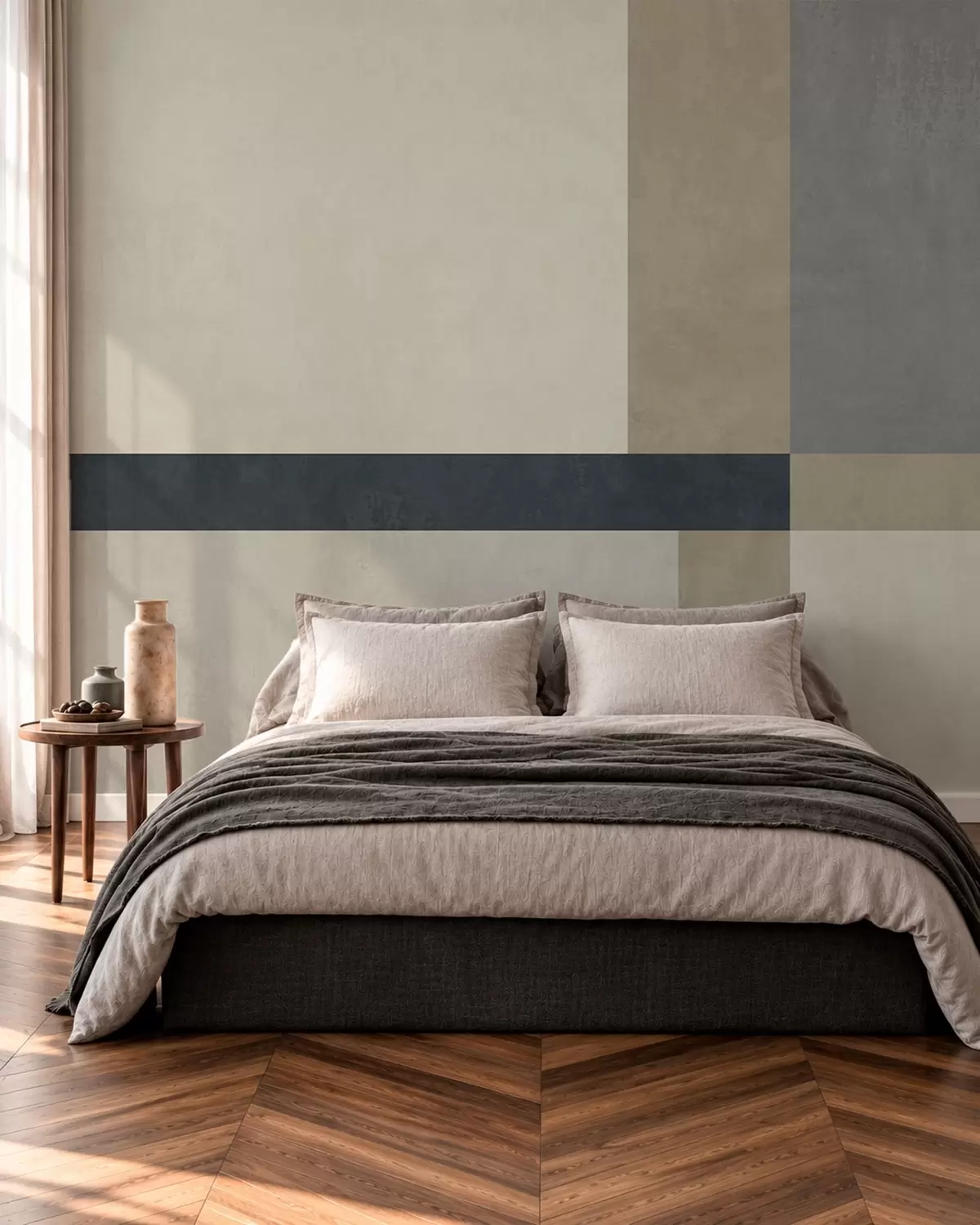carta da parati Composizione geometrica di blocchi beige e grigi con una striscia scura nr. w05891v3