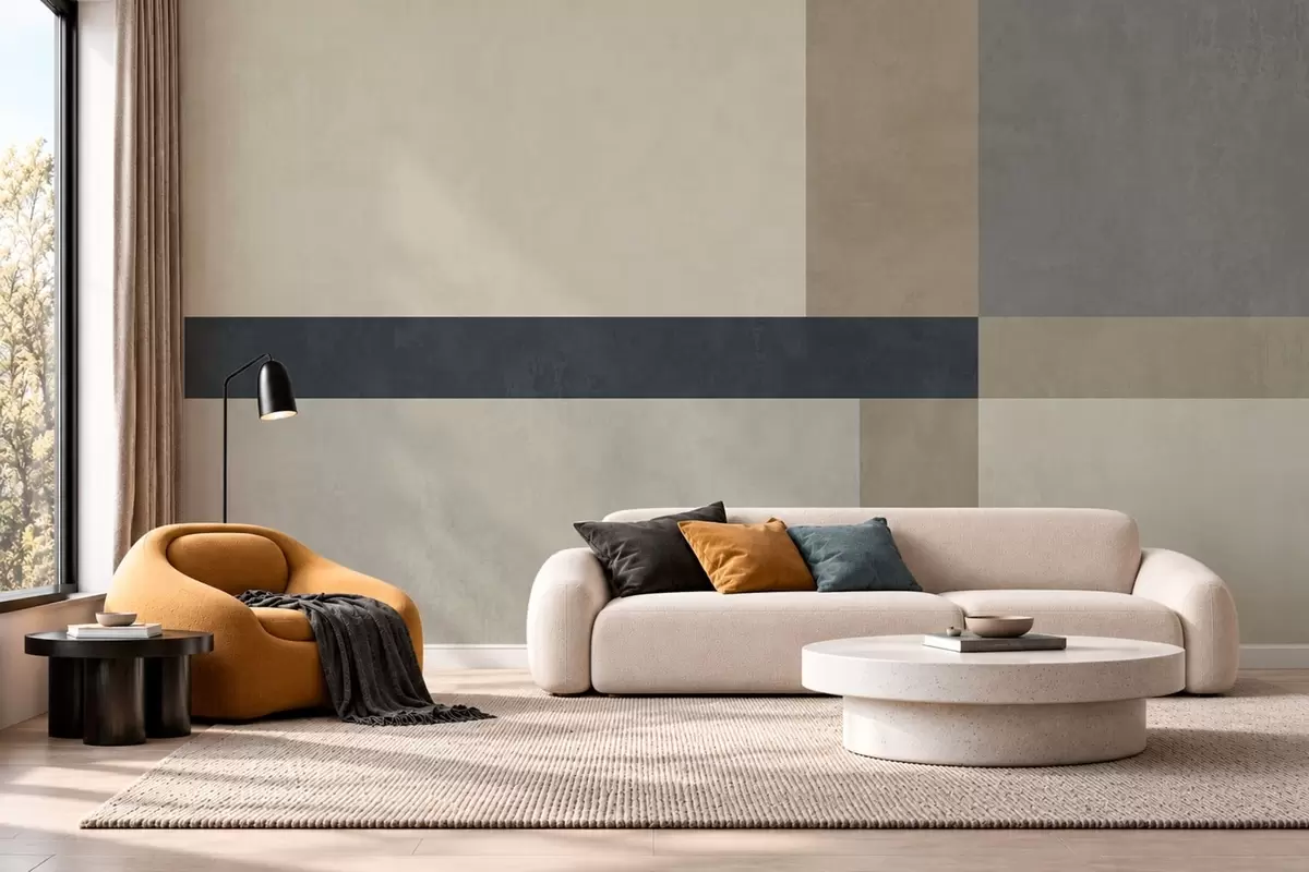 carta da parati Composizione geometrica di blocchi beige e grigi con una striscia scura nr. w05891v3