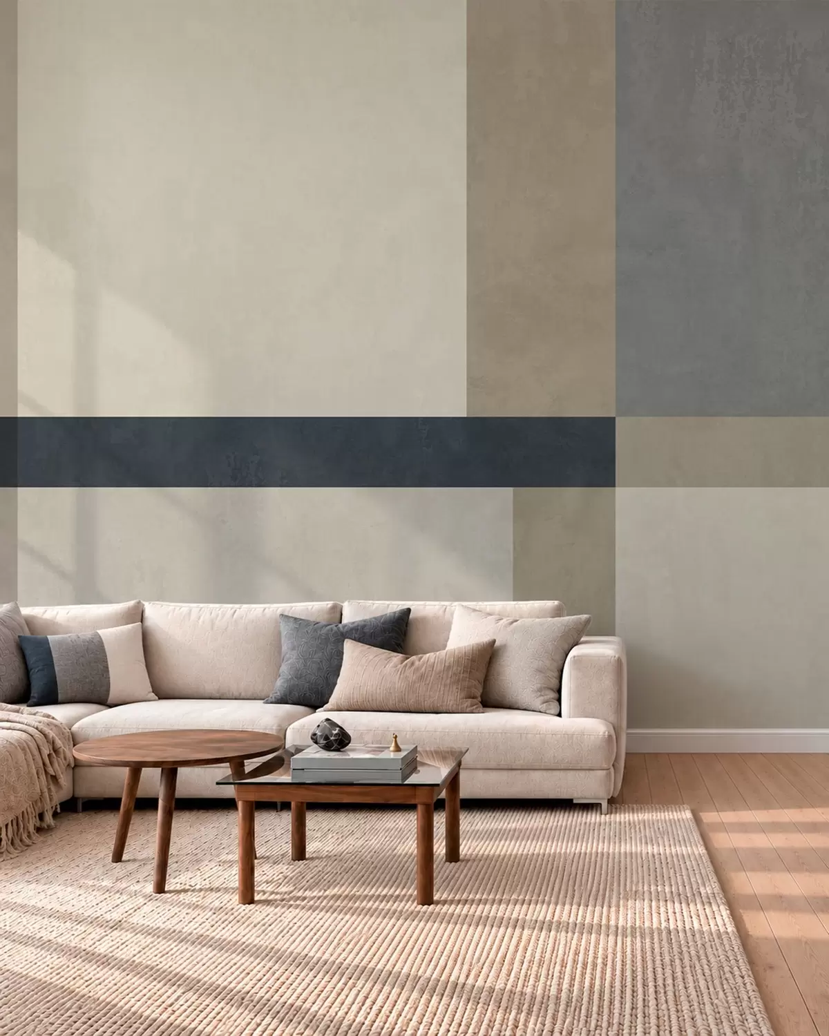 carta da parati Composizione geometrica di blocchi beige e grigi con una striscia scura nr. w05891v3