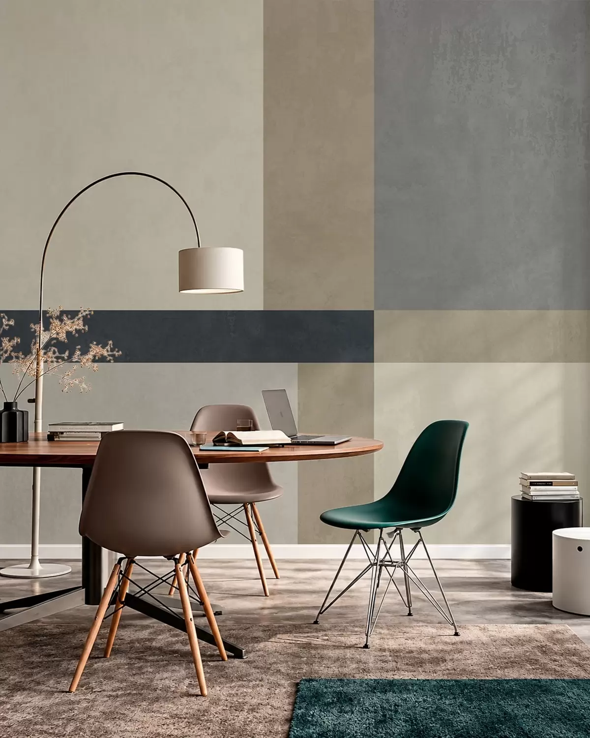carta da parati Composizione geometrica di blocchi beige e grigi con una striscia scura nr. w05891v3