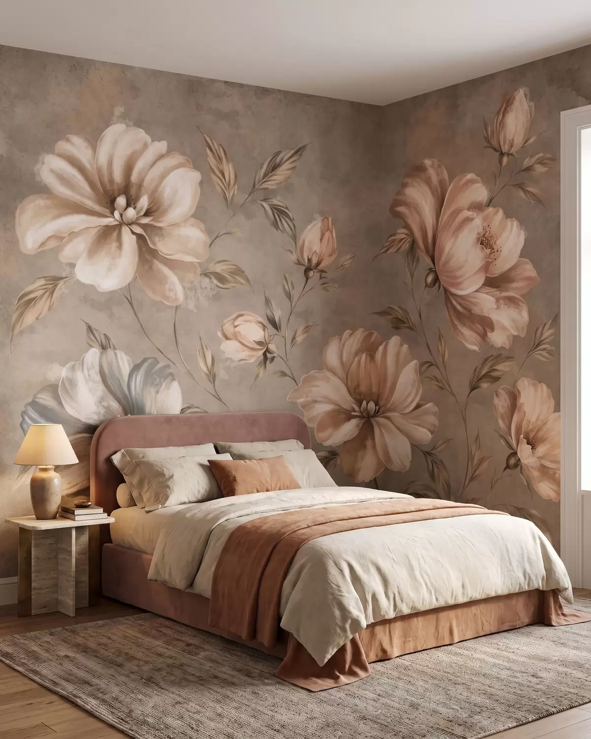 carta da parati Grandi fiori color crema e beige con foglie nr. w05958