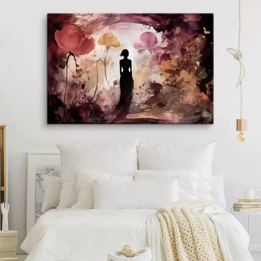 Quadro Sagoma di una donna in un giardino fiabesco in fiore nr. s51081