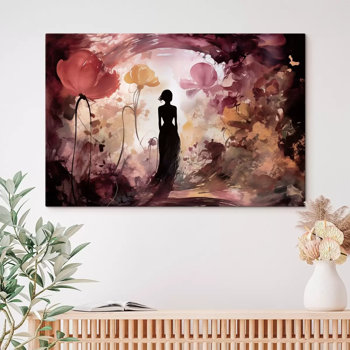Quadro Sagoma di una donna in un giardino fiabesco in fiore nr. s51081