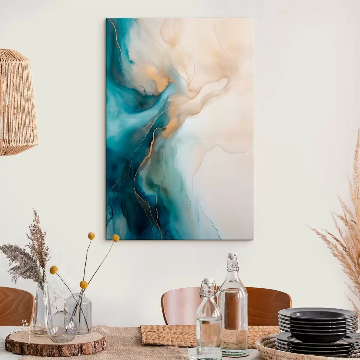 Quadro Onde di marmo azzurro e sabbia nr. s51082