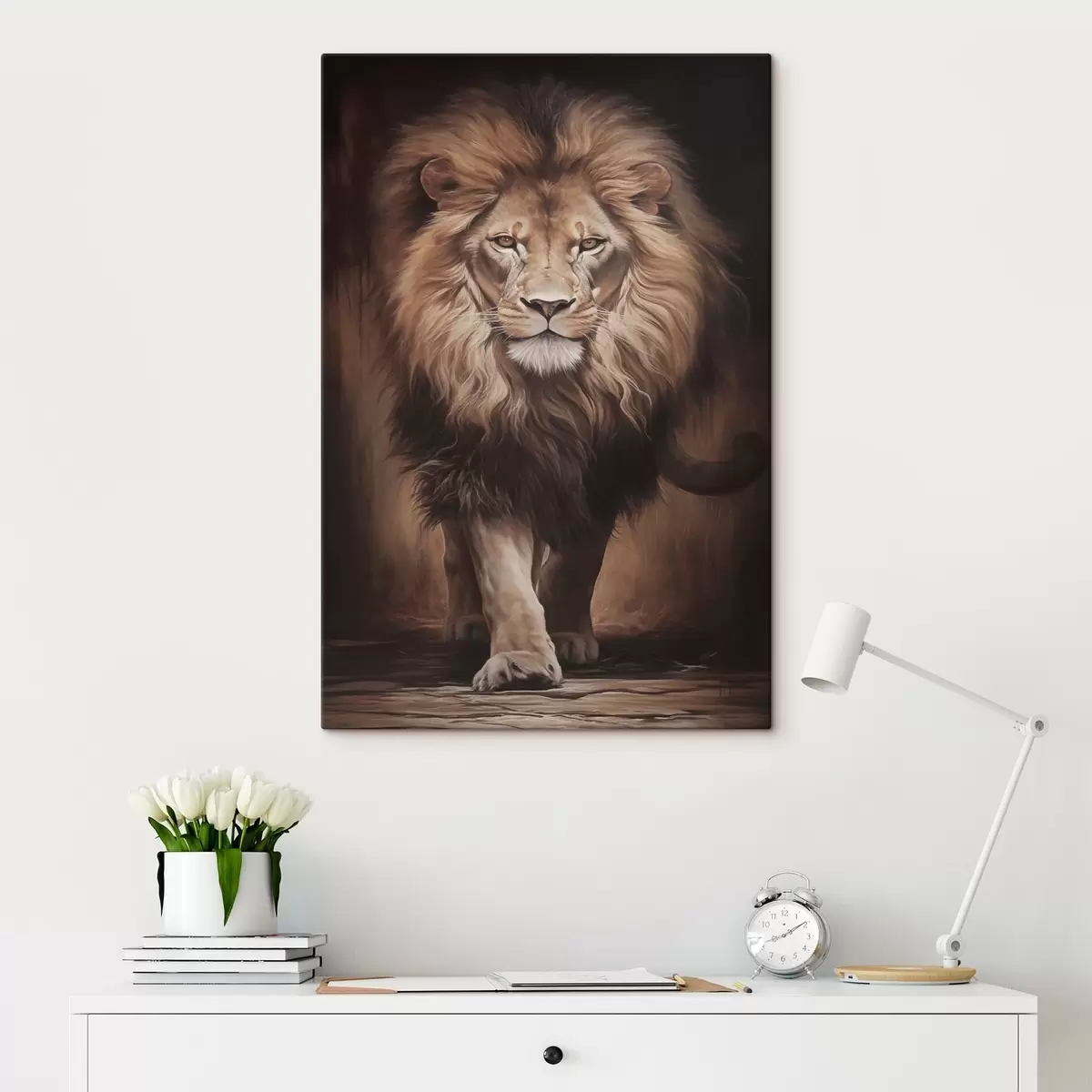 Quadro Maestoso leone in un ambiente buio nr. s51087