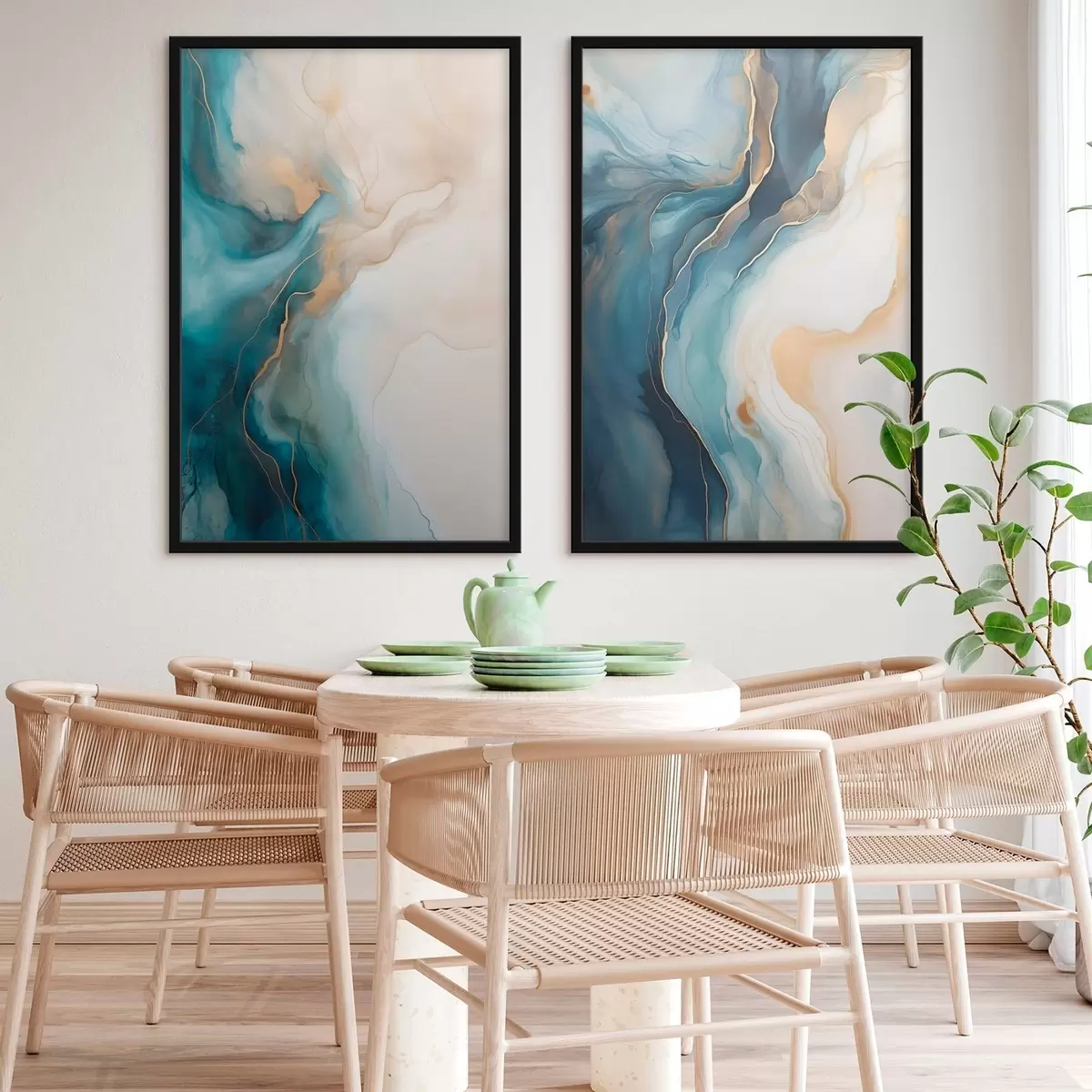 Poster Onde di marmo azzurro e smeraldo d31088