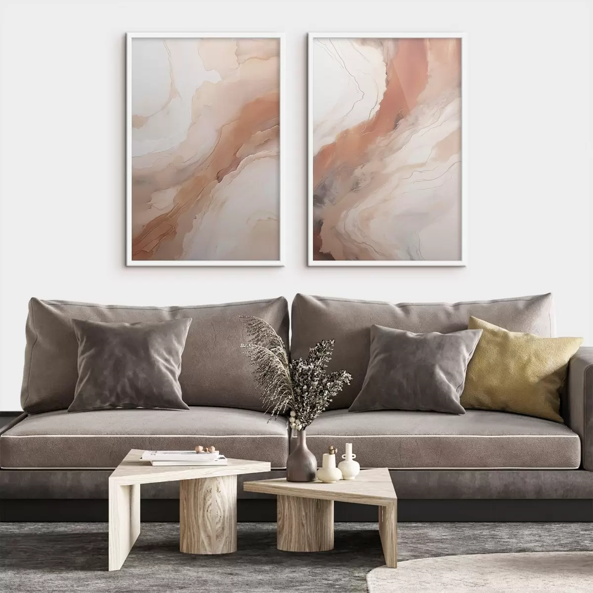Poster Strati di arte fluida nei toni del beige e della terracotta d31089
