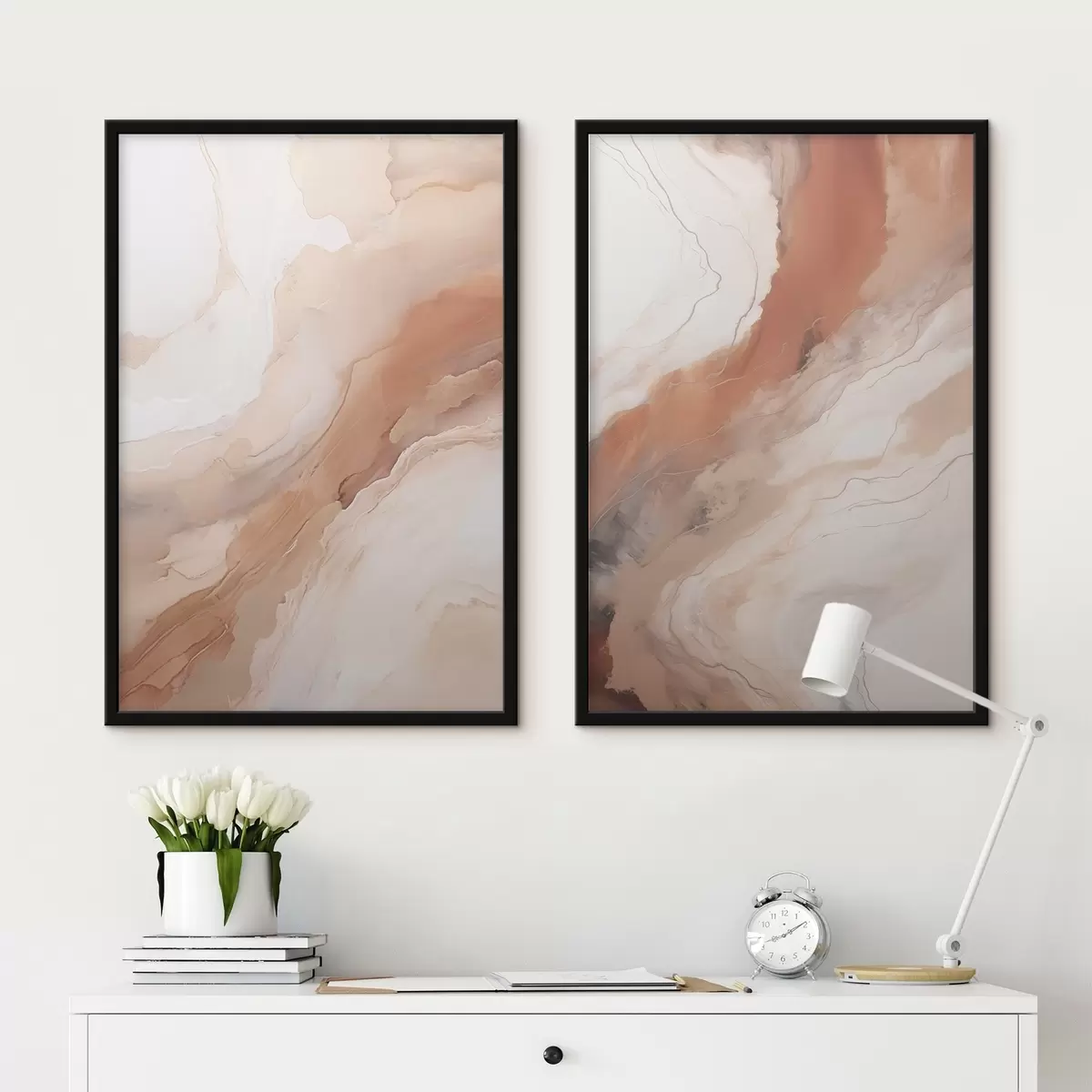Poster Strati di arte fluida nei toni del beige e della terracotta d31089