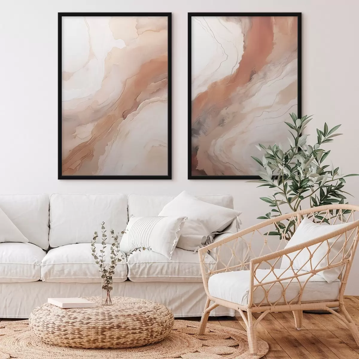 Poster Strati di arte fluida nei toni del beige e della terracotta d31089
