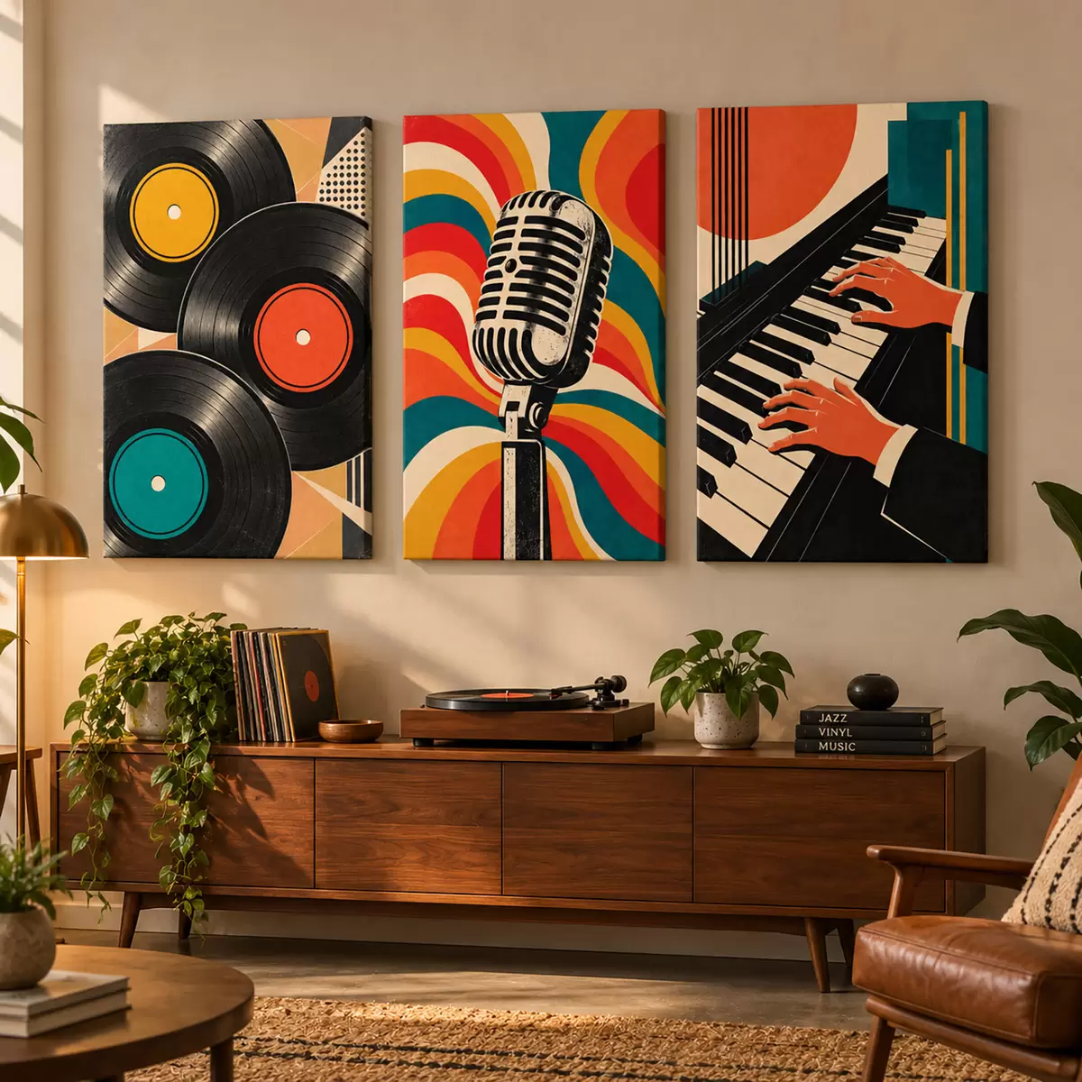 Poster Motivi musicali vintage dai colori vivaci d31115