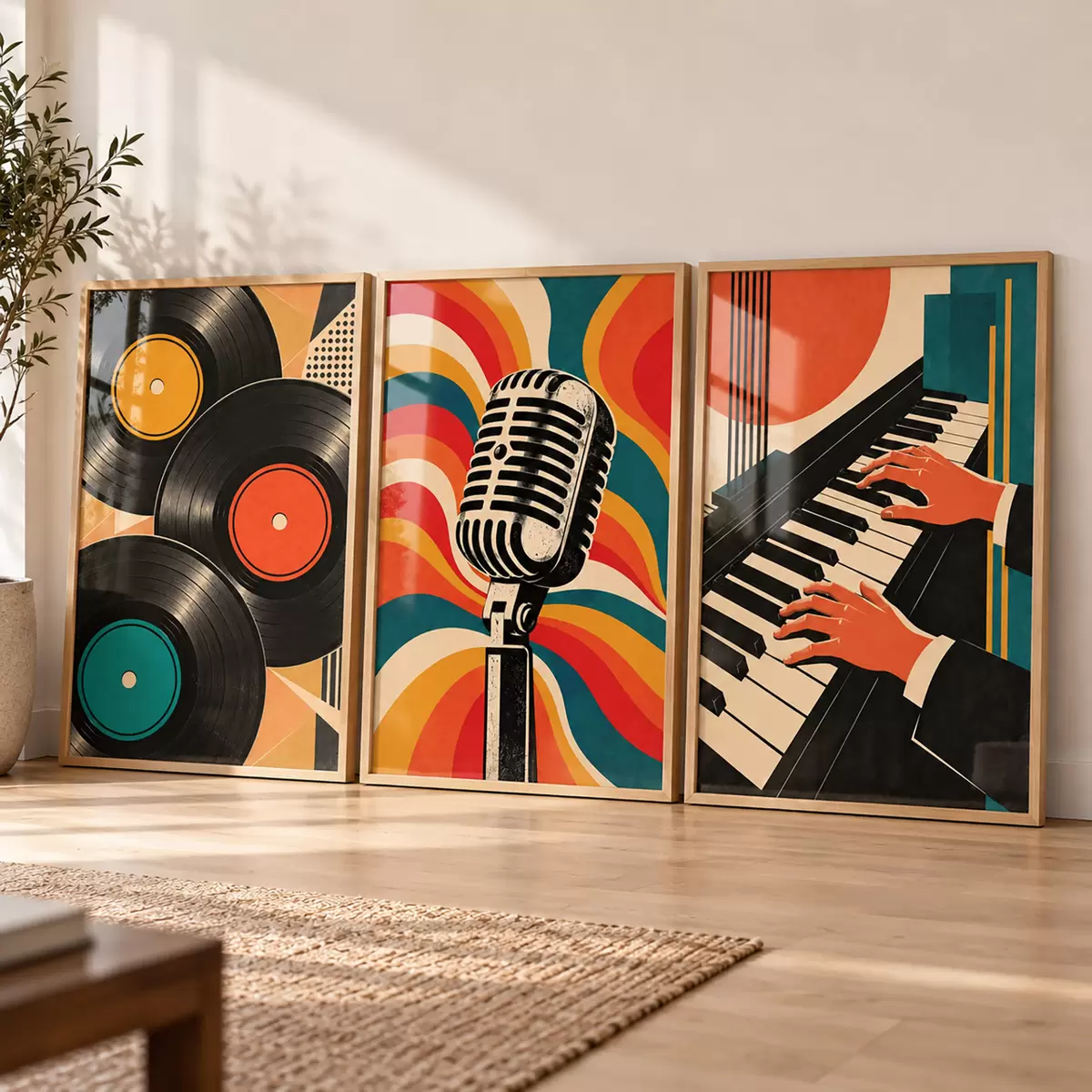 Poster Motivi musicali vintage dai colori vivaci d31115