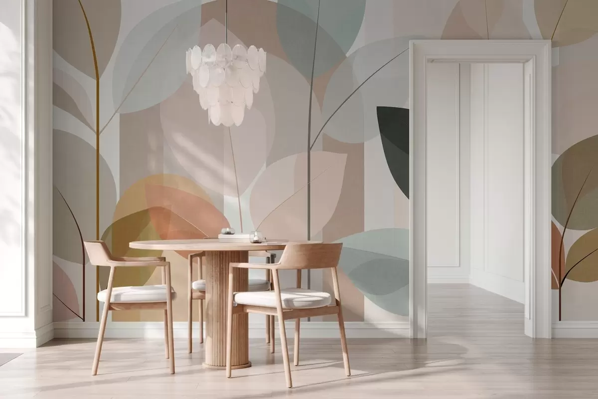 carta da parati un motivo astratto con foglie in stile intrecciato opaco, nei toni del beige, della terracotta e del pesca nr. w05986