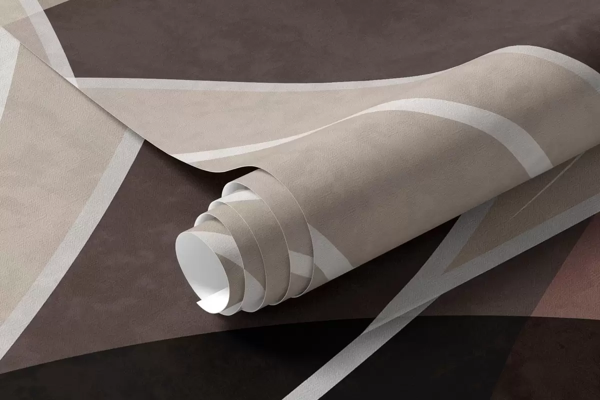 carta da parati foglie stilizzate su uno sfondo geometrico nei toni del beige e dei colori scuri nr. w05987