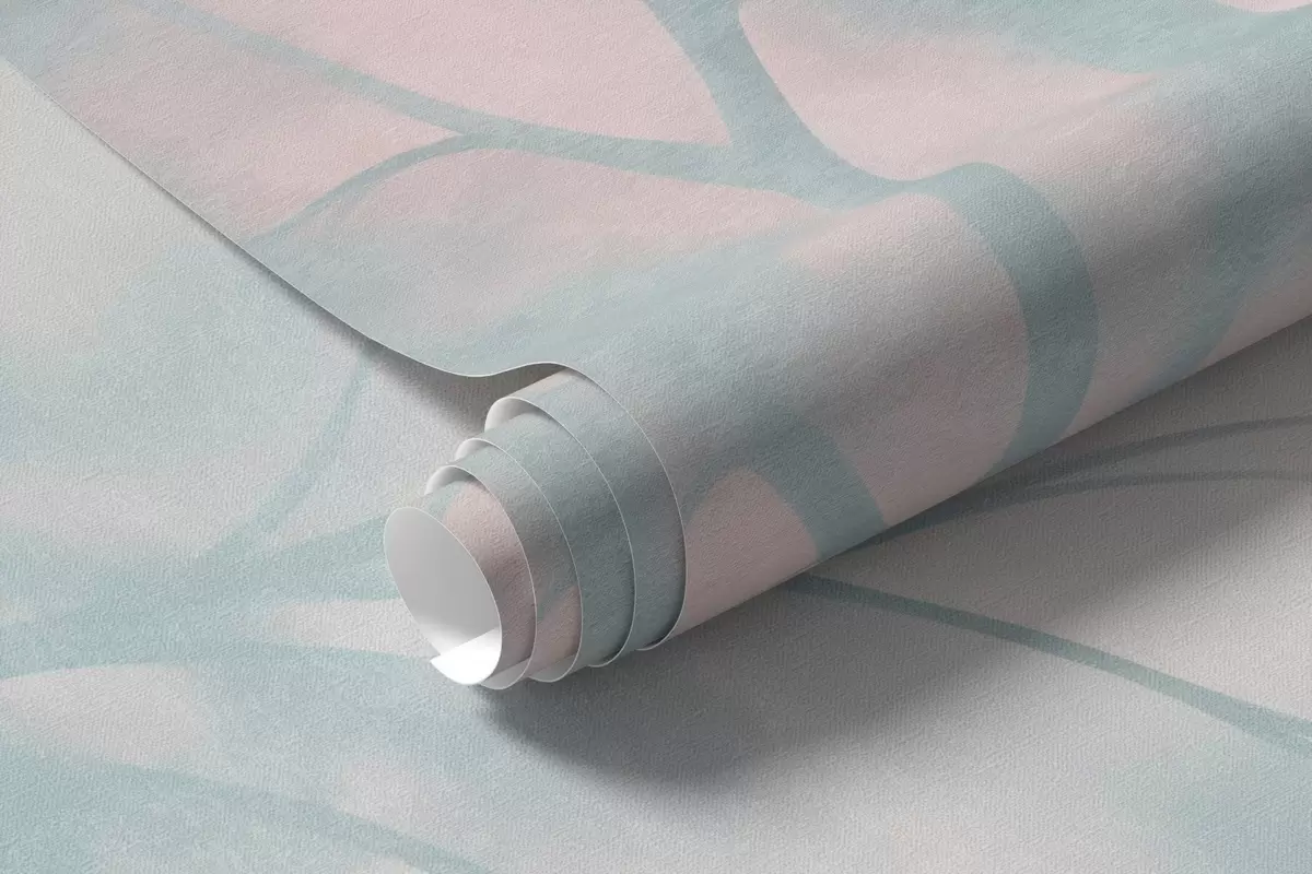 carta da parati Albero con texture e rami, sfondo rosa pallido e turchese, arte minimalista nr. w10108v1