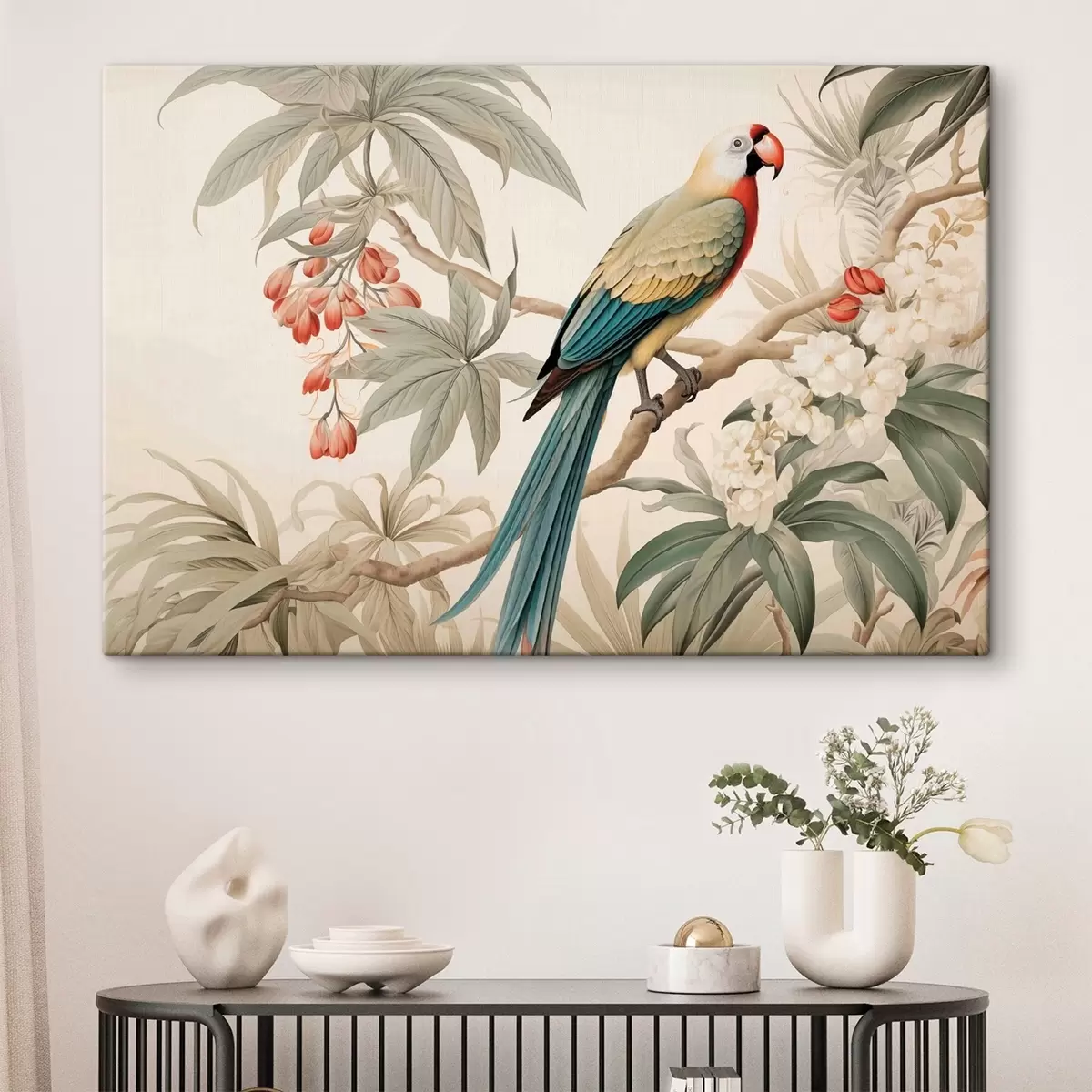 Quadro Pappagallo tropicale su un ramo in fiore nr. s51094
