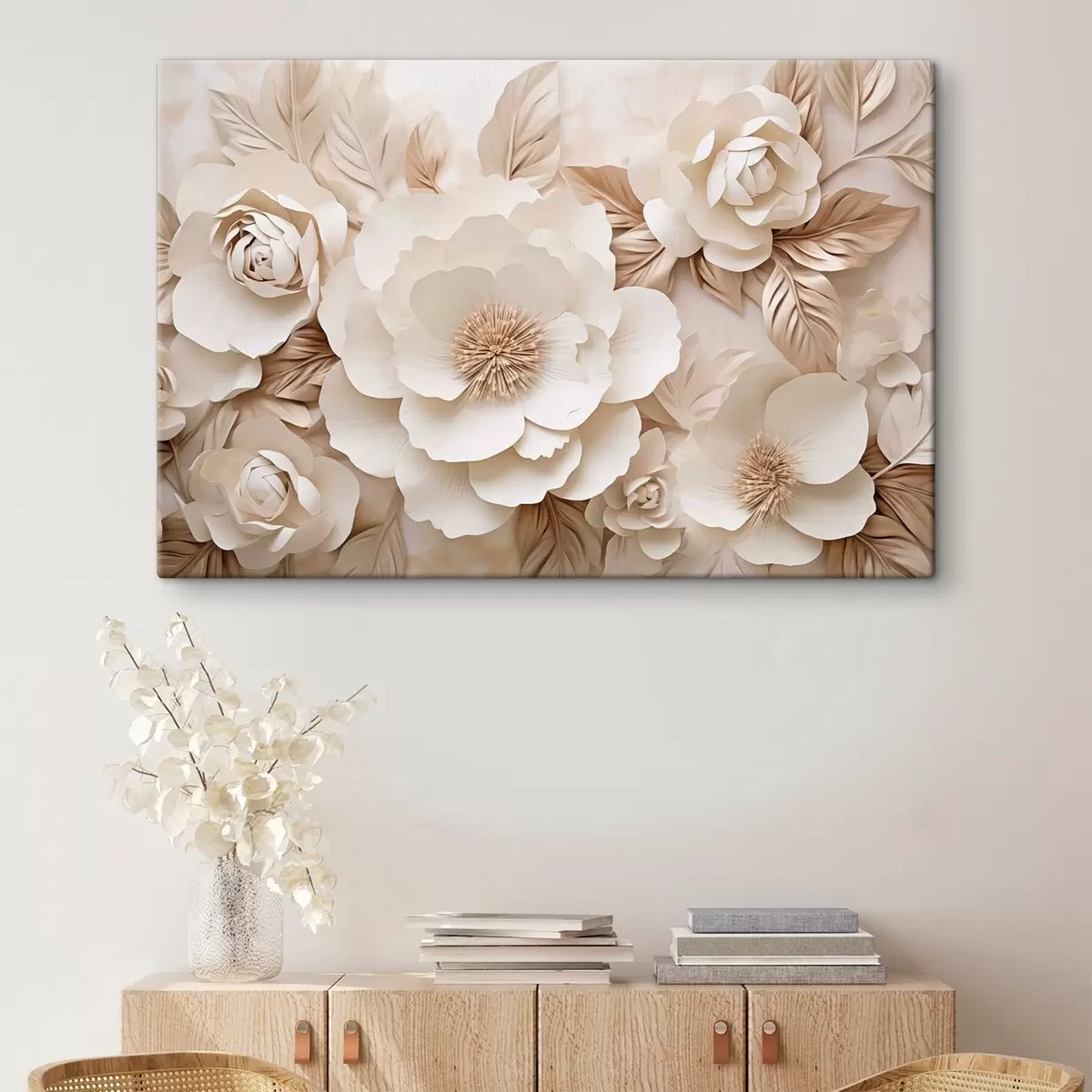 Quadro Rilievo in gesso 3D con fiori bianchi nr. s51096