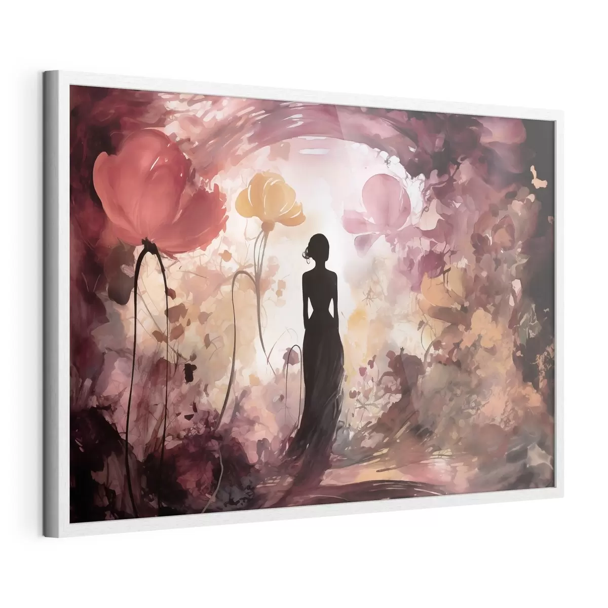 Poster Sagoma di una donna in un giardino fiabesco in fiore f51081