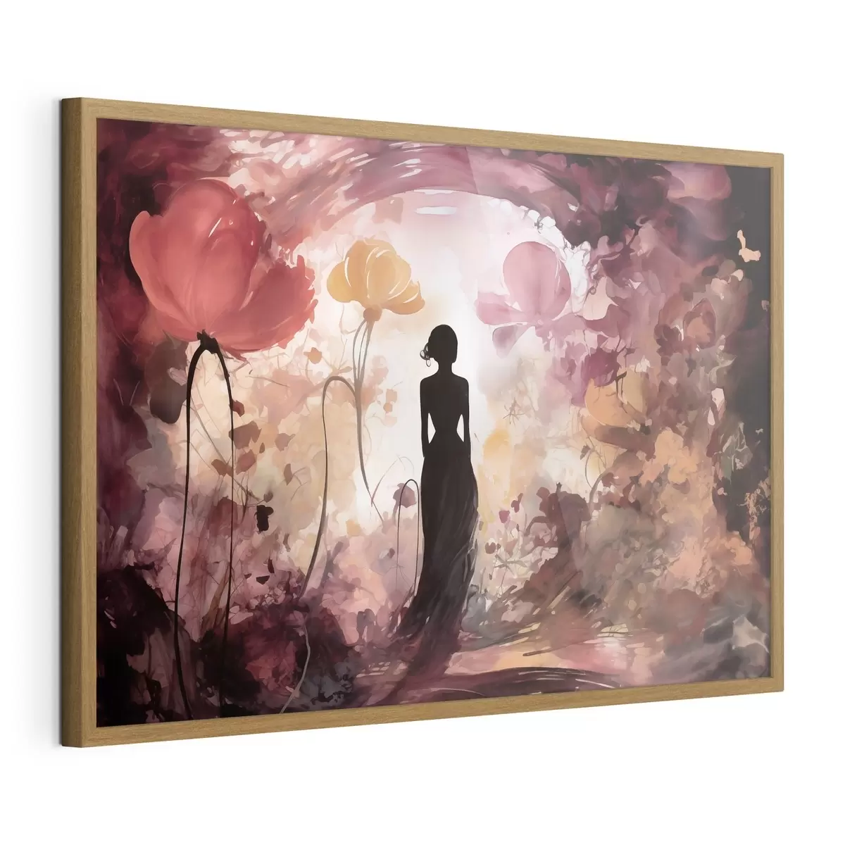 Poster Sagoma di una donna in un giardino fiabesco in fiore f51081
