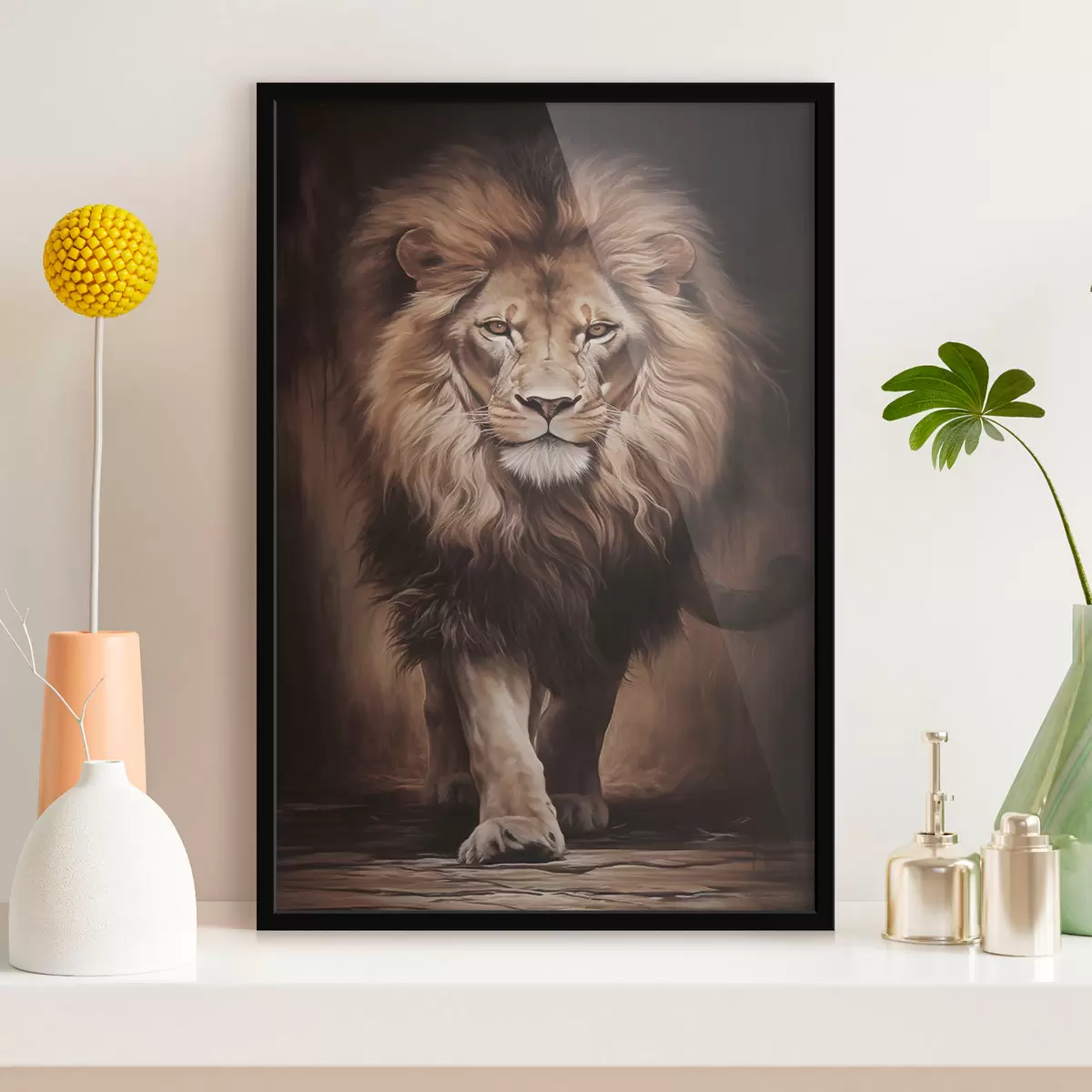 Poster Maestoso leone in un ambiente buio f51087