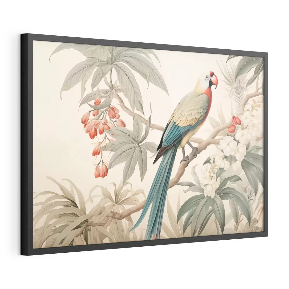 Poster Pappagallo tropicale su un ramo in fiore f51094