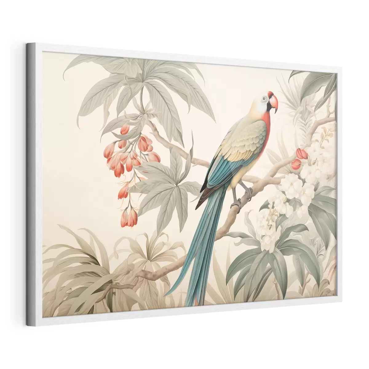 Poster Pappagallo tropicale su un ramo in fiore f51094