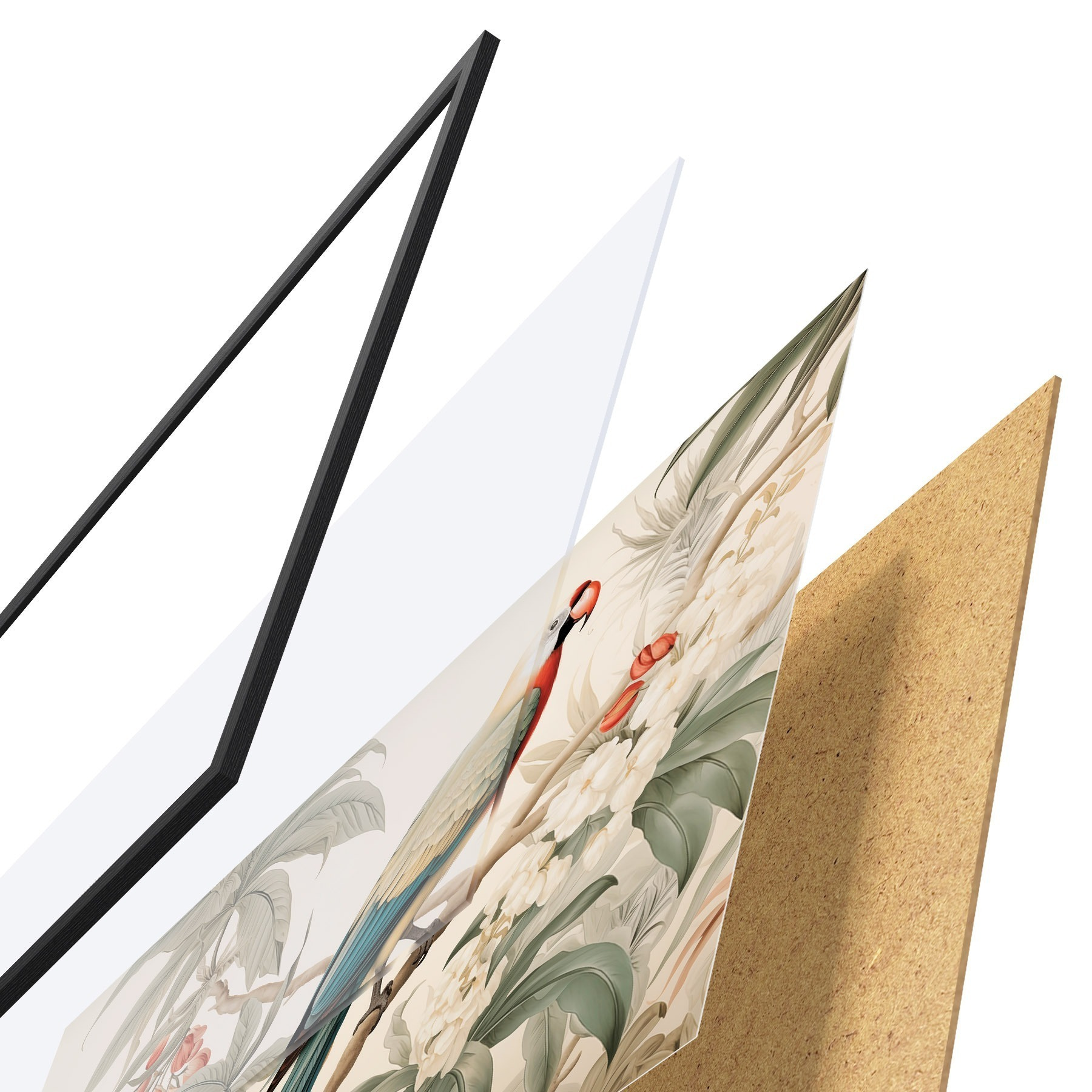 Poster Pappagallo tropicale su un ramo in fiore f51094