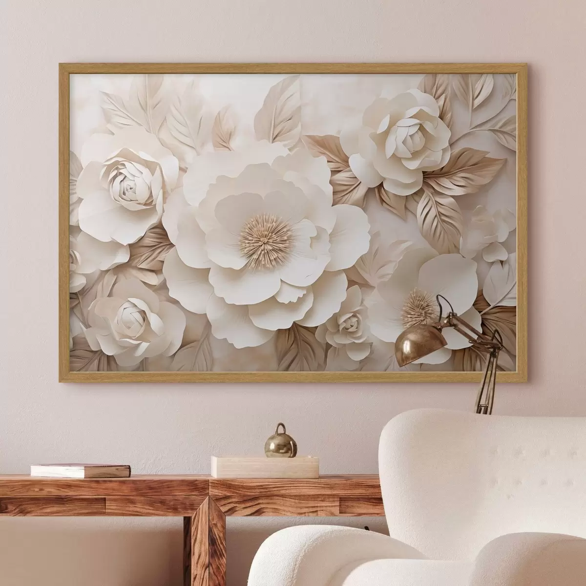 Poster Rilievo in gesso 3D con fiori bianchi f51096