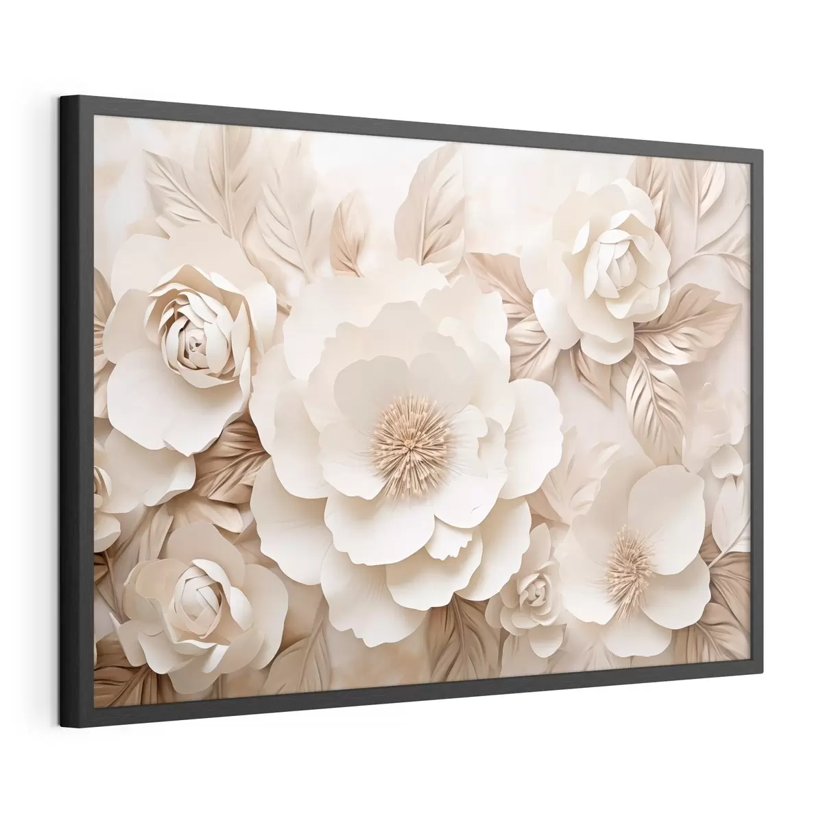 Poster Rilievo in gesso 3D con fiori bianchi f51096