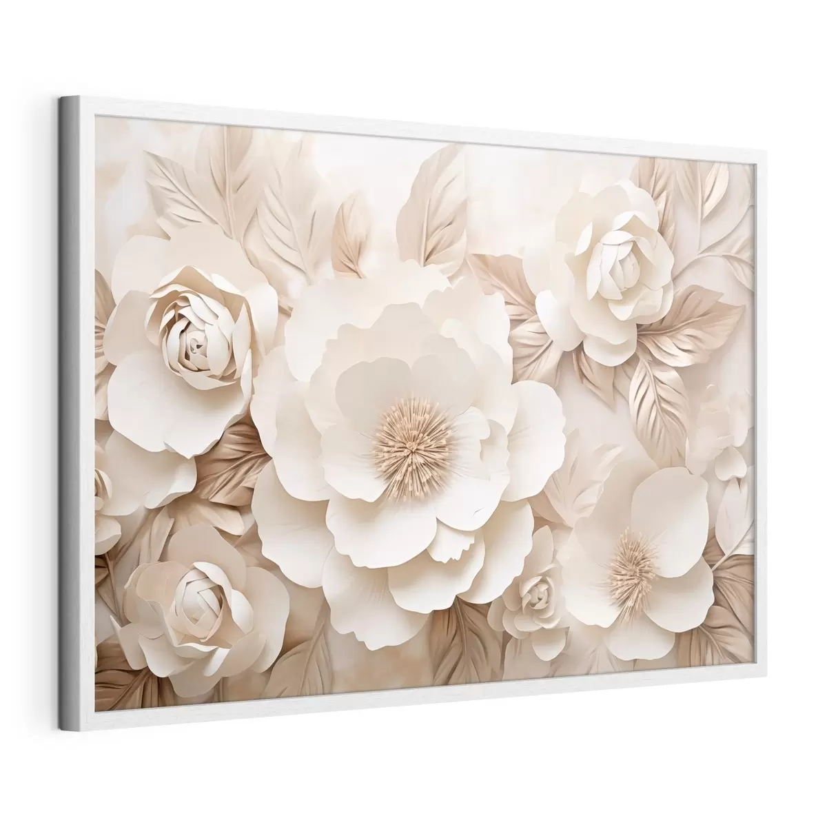 Poster Rilievo in gesso 3D con fiori bianchi f51096