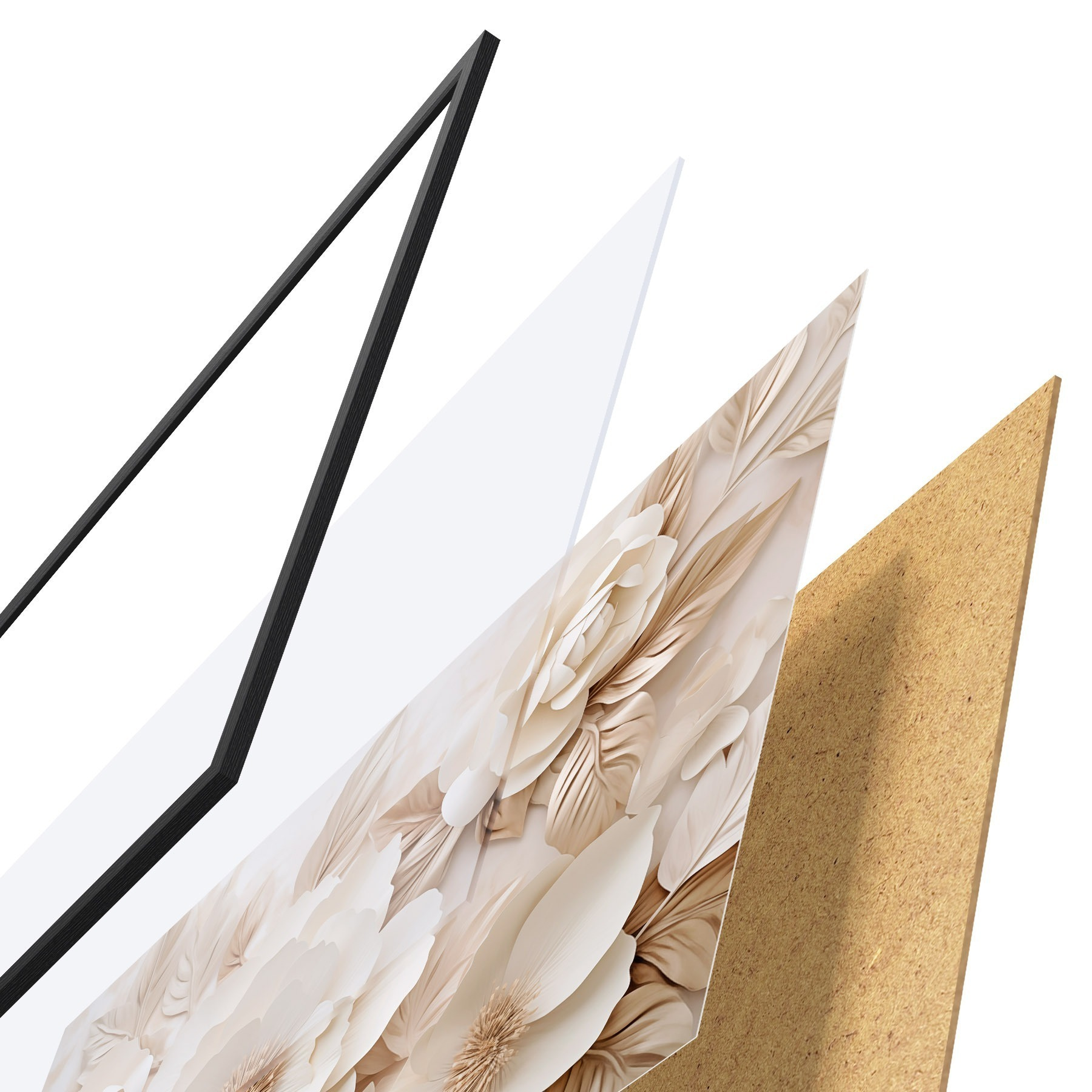 Poster Rilievo in gesso 3D con fiori bianchi f51096
