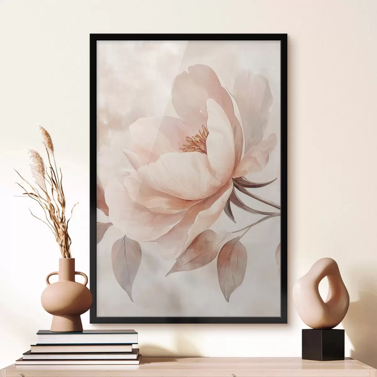 Poster Fiore acquerellato rosa-beige f51098