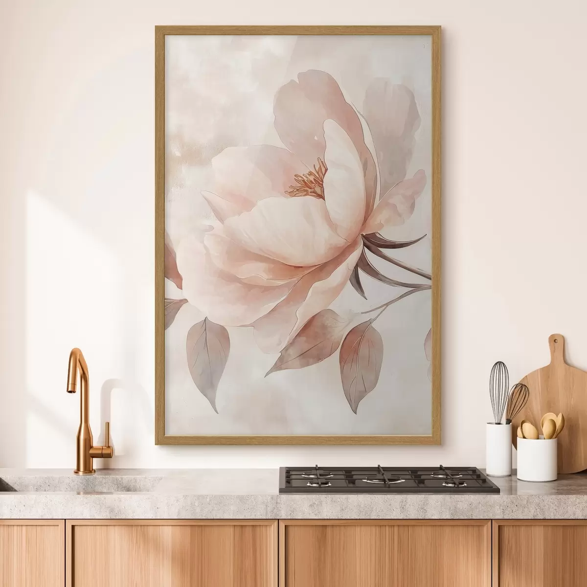 Poster Fiore acquerellato rosa-beige f51098