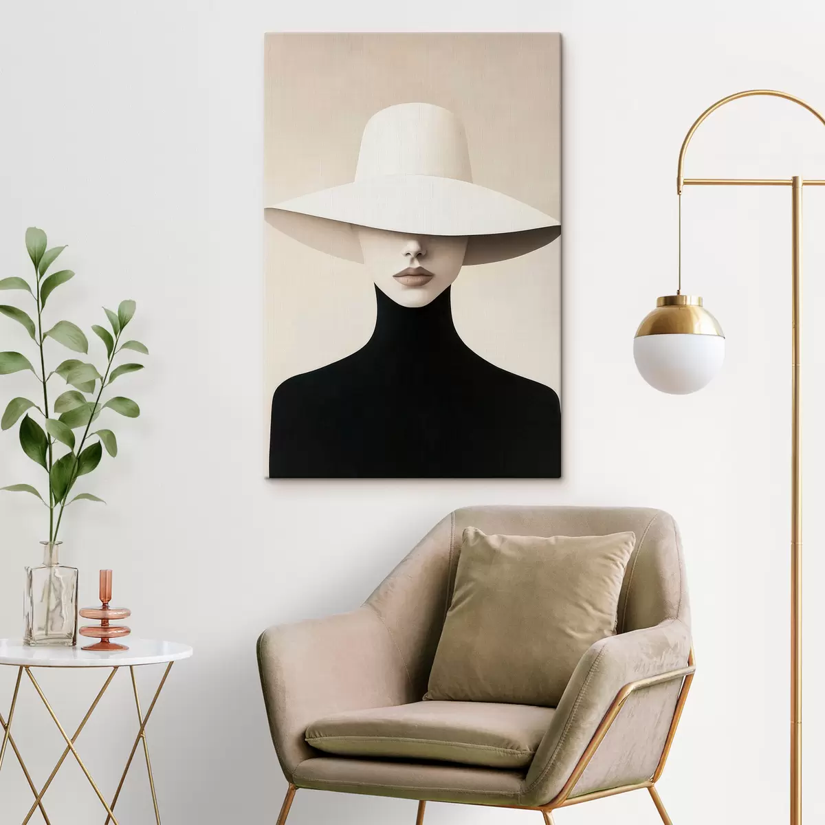 Quadro Donna con un cappello bianco nr. s51146