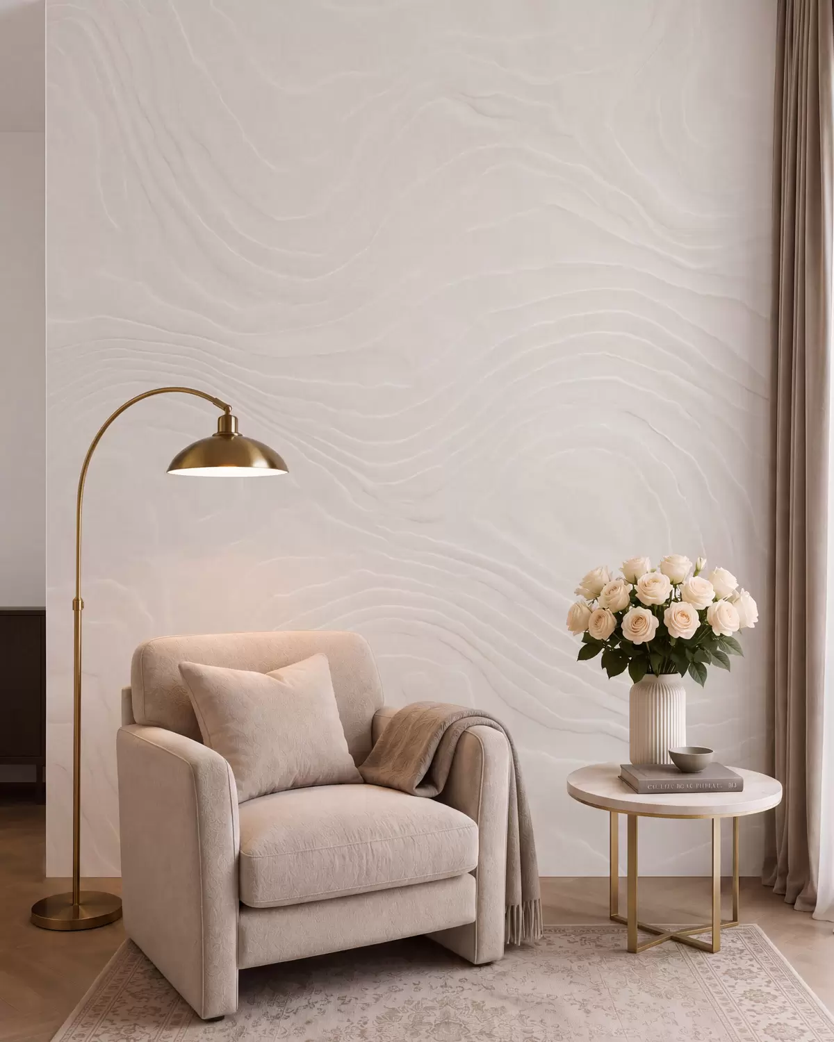 carta da parati Texture leggera e astratta con linee ondulate e un effetto intonaco naturale nr. w10092