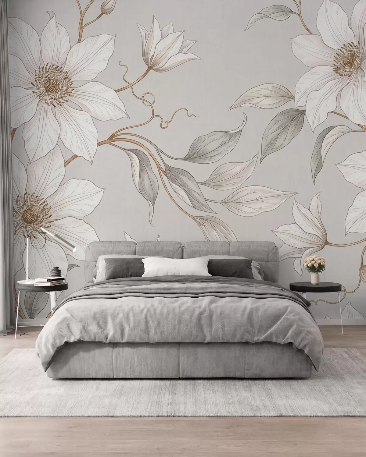 carta da parati Eleganti fiori bianchi in stile botanico con rami delicati nr. w10099