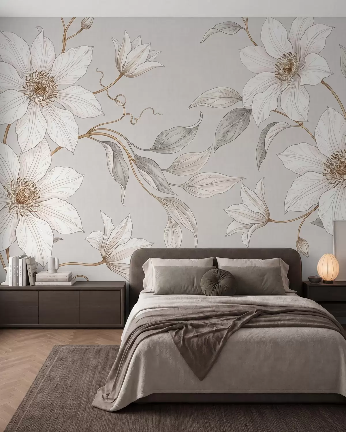 carta da parati Eleganti fiori bianchi in stile botanico con rami delicati nr. w10099