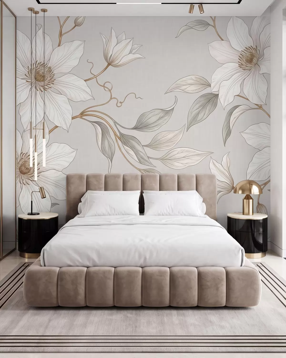 carta da parati Eleganti fiori bianchi in stile botanico con rami delicati nr. w10099