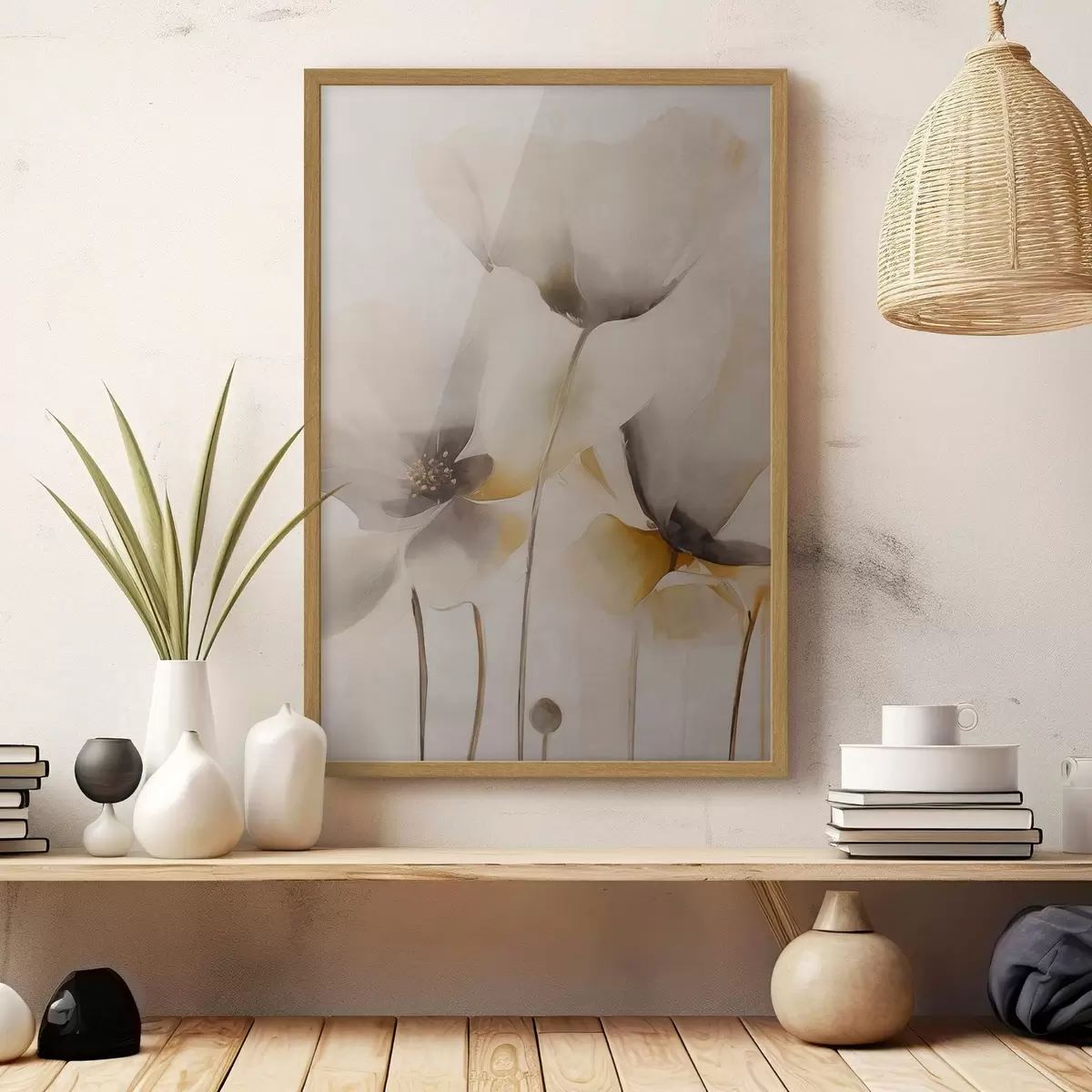 Poster Papaveri ariosi in tonalità beige f51090