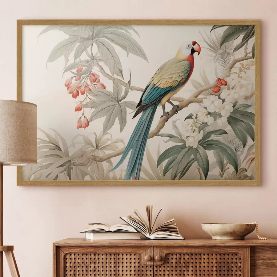carta da parati Pappagallo tropicale su un ramo in fiore nr. f51094