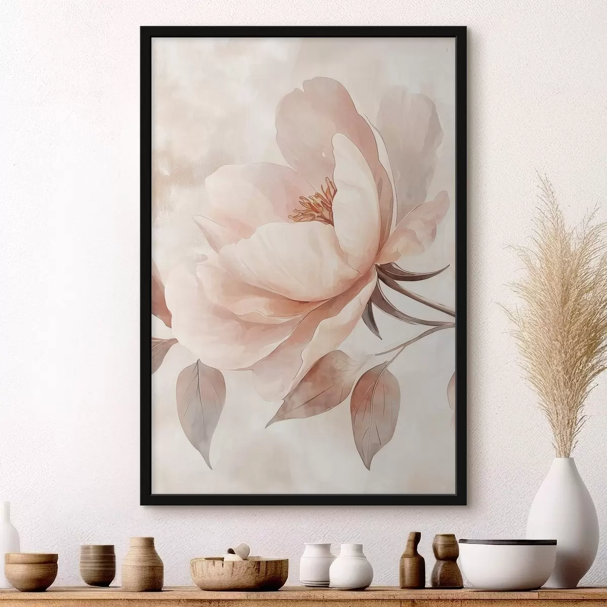 Poster Fiore acquerellato rosa-beige f51098