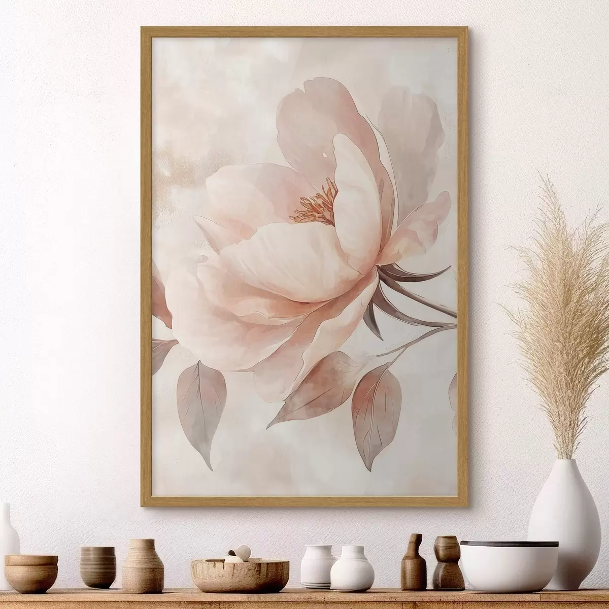 Poster Fiore acquerellato rosa-beige f51098