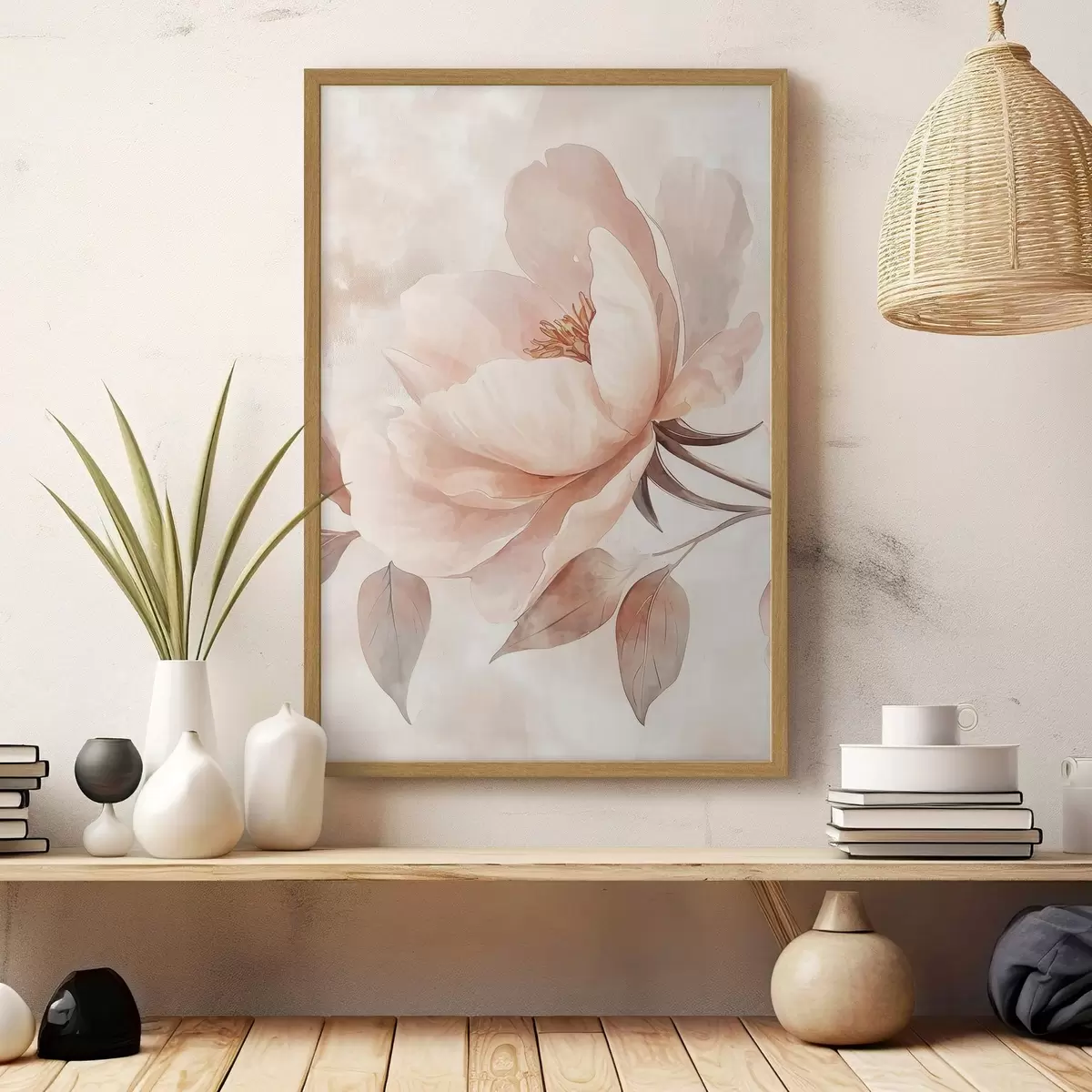 Poster Fiore acquerellato rosa-beige f51098