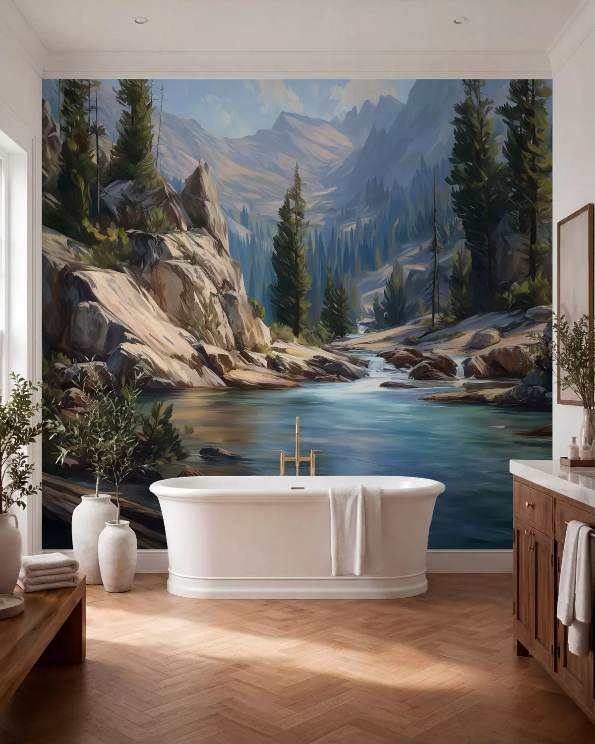 carta da parati Una vista pittoresca sul fiume, incorniciata dalle tranquille montagne nr. w05868