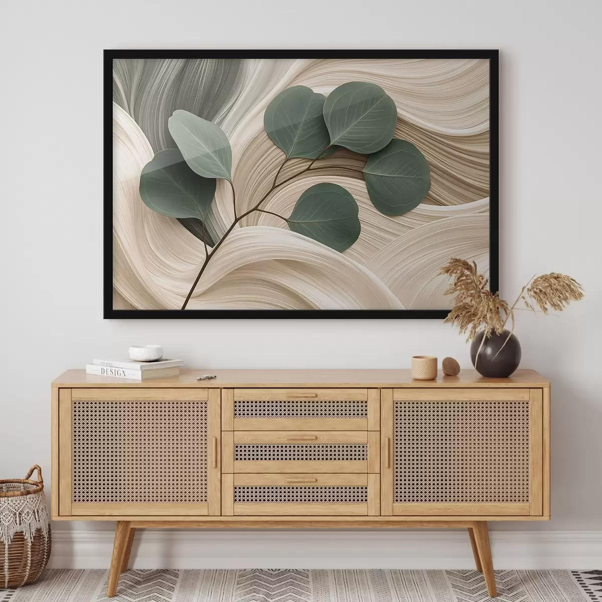 Poster Foglie astratte e linee ondulate f51283