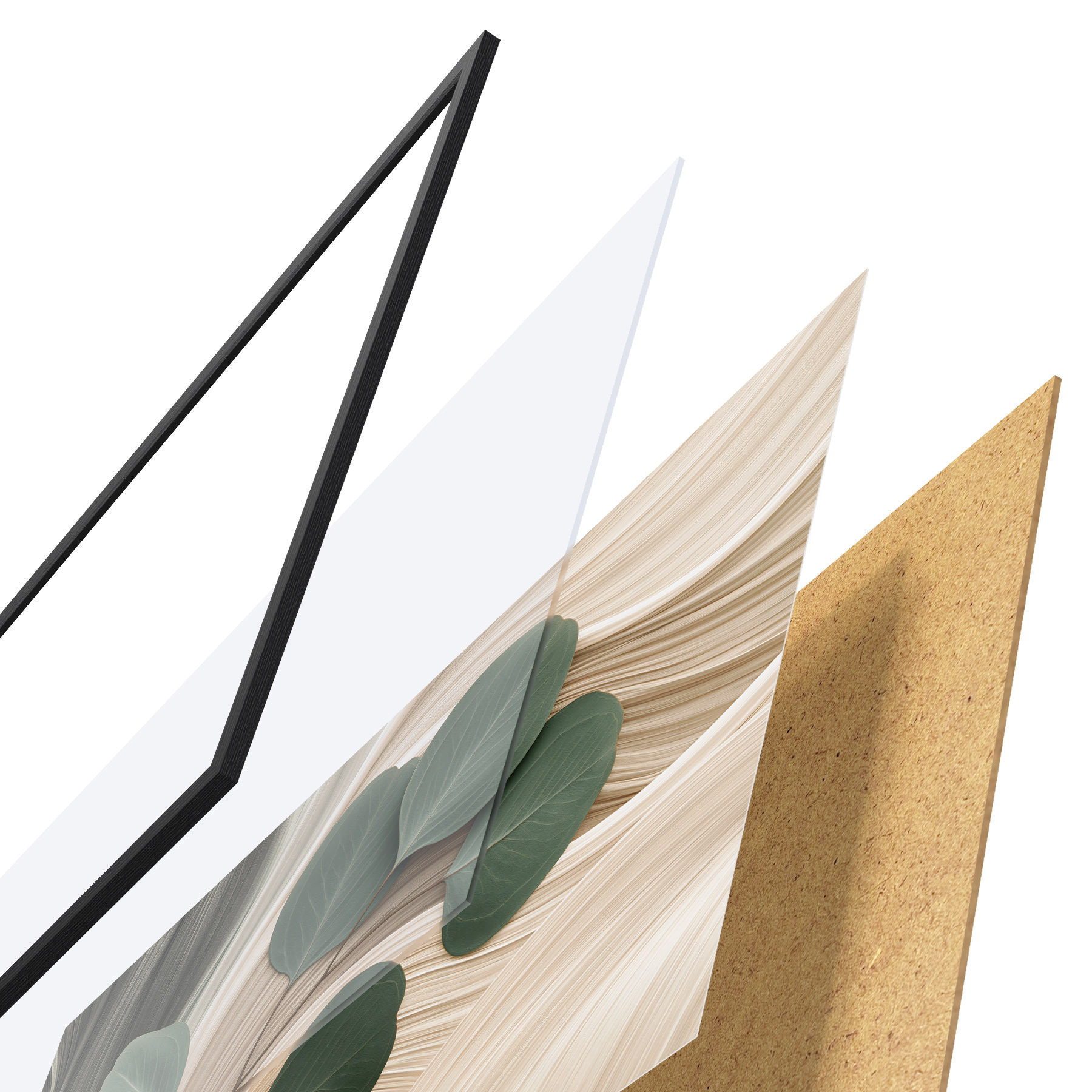 Poster Foglie astratte e linee ondulate f51283