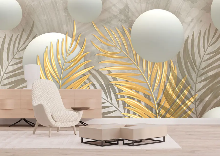 Carta da parati Tropici della Foresta Foglie e quadrati 3d n. u80467