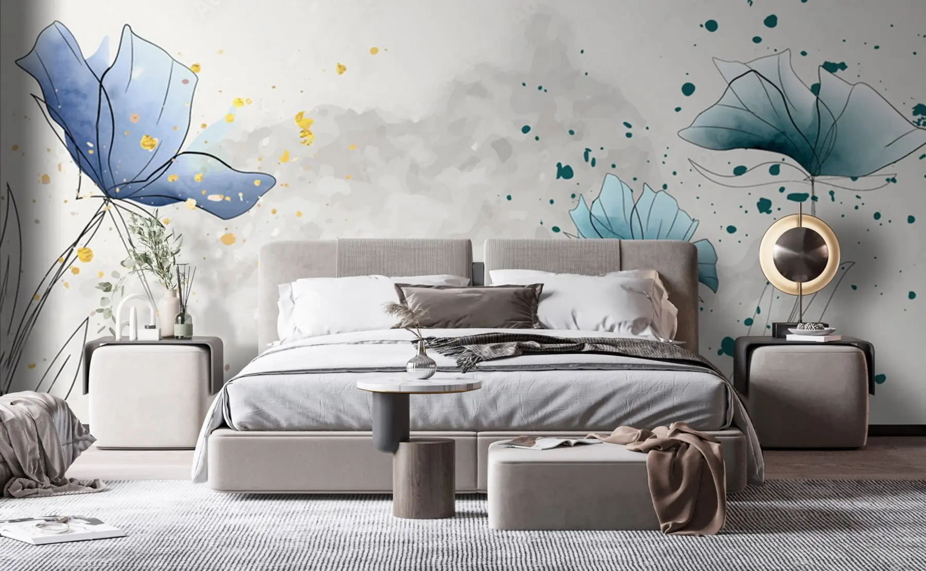 carta da parati Fiori blu ad acquerello nr. u72112