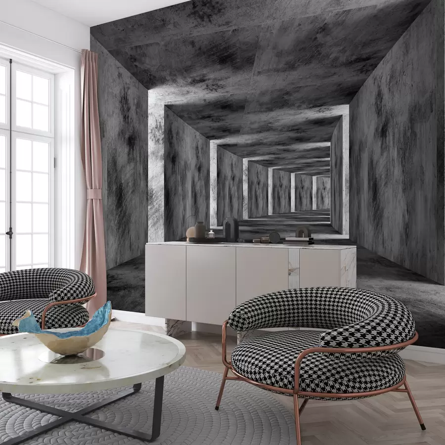 Carta da parati che aumenta lo spazio Legno, bianco e nero e style