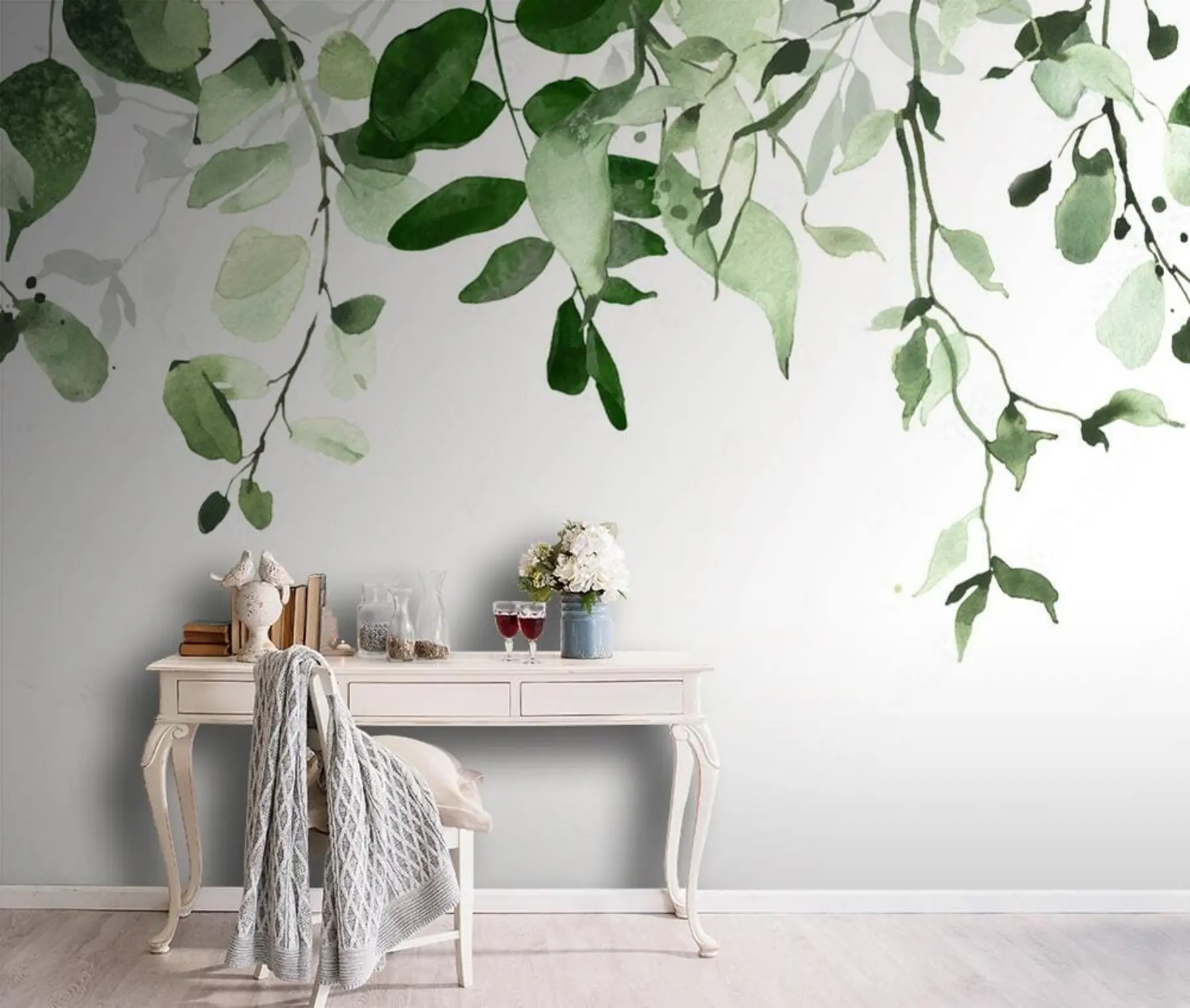 carta da parati Foglie e rami ad acquerello nr. u72397